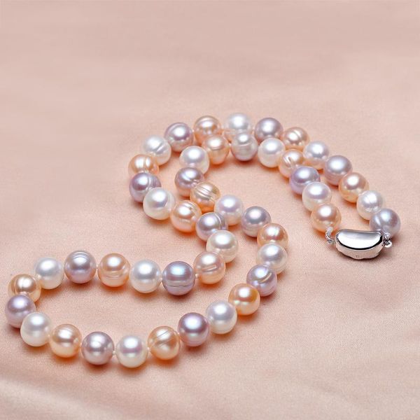 

chains natural freshwater pearl necklace threaded 7-8mm 925 sterling silver clasp