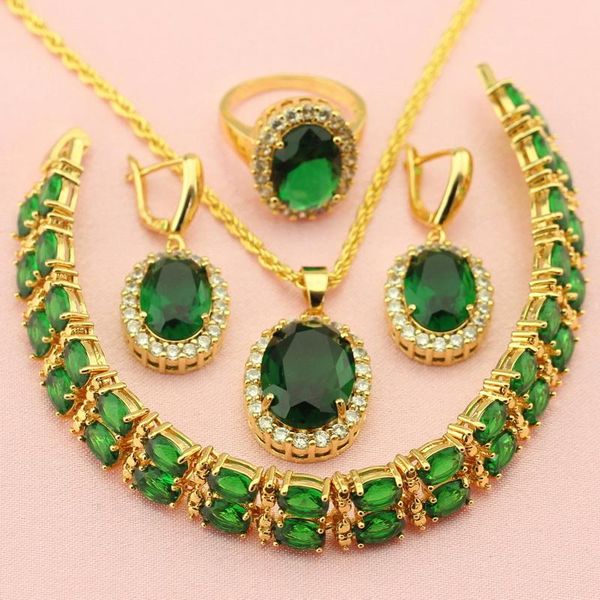 

wpaitkys trendy cubic zirconia gold color jewelry sets for women necklaces for female earrings pendant ring bracelet box, Silver
