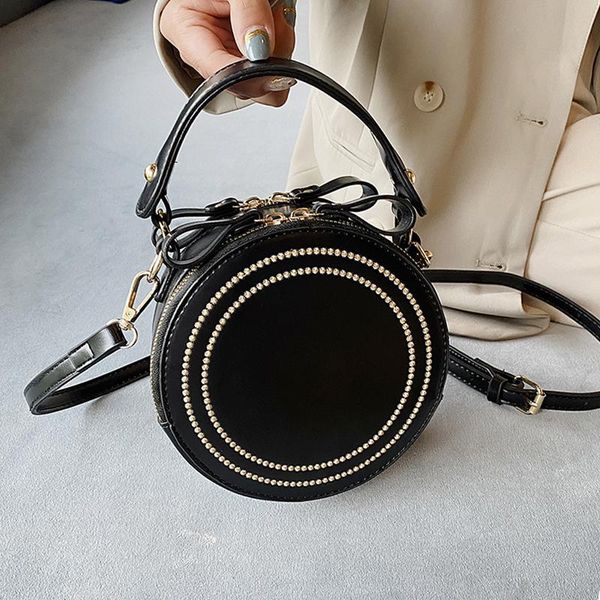 

luxury soft leather women small round bag fashion rivet tote handbags female casual chain shoulder crossbody bags bright bolsa