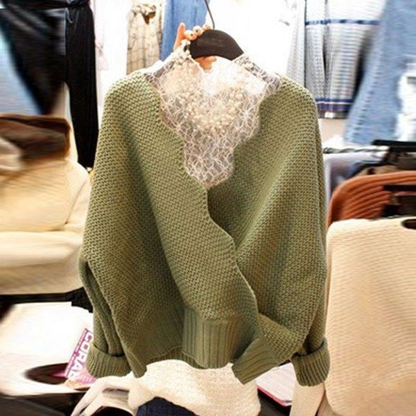 

south korea east sweaterlace sweatergate 2020 autumn new bottom lace shirt knitted sweater women's two-piece women's fashion q4z6g, White;black