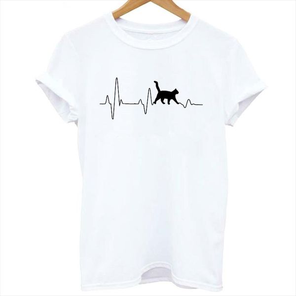 

2021 cat heartbeat lifeline printed tshirt women casual funny t shirts femme white short sleeve tees hipster woman clothes