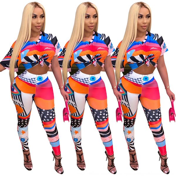 

c5ujx d9341 women's casual fashion pattern printed short sleeve pants v-neck women's two piece set leisure two piece set, White