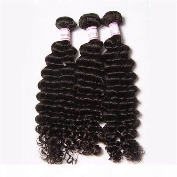 

30% remy hair weaves weft indian deep wave virgin hair grade virgin indian natural wave deep wavy human hair extension, Black