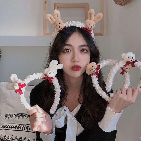 

korean version ins cute bear hair hoop female lamb hair rabbit head hoop net red hair ornament little sister headdress, Silver