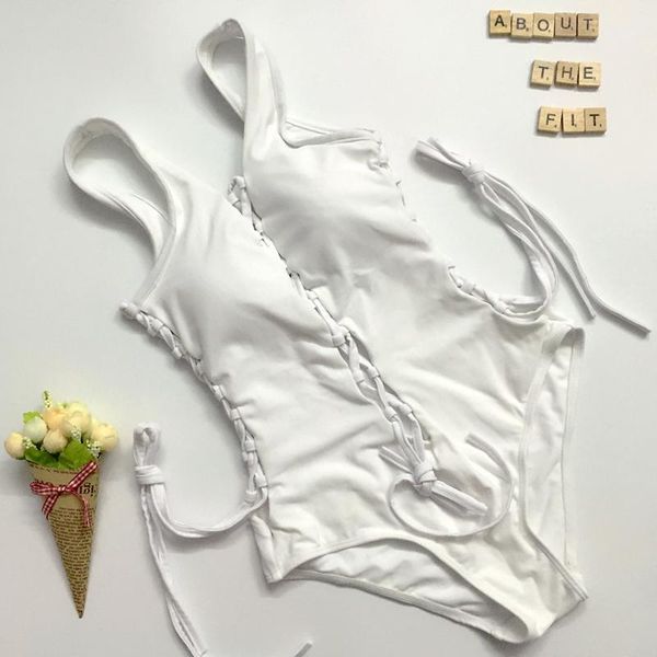 

2020 black red white lace up one piece swimwear swimsuit bathing suit women hollow out monokini bodysuit maillot de bain1, White;black