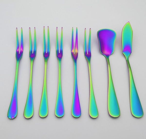 

stainless steel fruit forks rainbow butter knife tableware set cake knife dessert fork dinner bbythc cxj_love