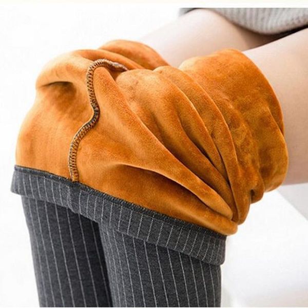 

winter pants for women striped printed warm pencil pants thicken fleeces leggings fashion boot cut trousers p8126, Black;white