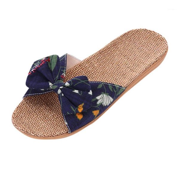 

woman linen slippers bohemian style bowknot flat heels beach shoes comfort open toe outdoor beach ladies shoes1, Black