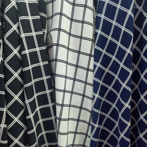 

plaid dress chiffon fabric chiffon fabric check printed dress summer material1, Black;white