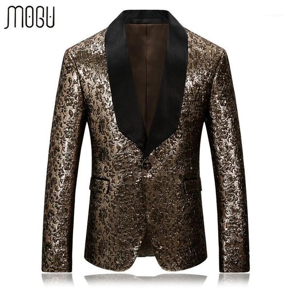 

mogu gold printed blazer men 2021 new fashion floral wedding dress for male slim fit casual blazer asian size 4xl men's1, White;black