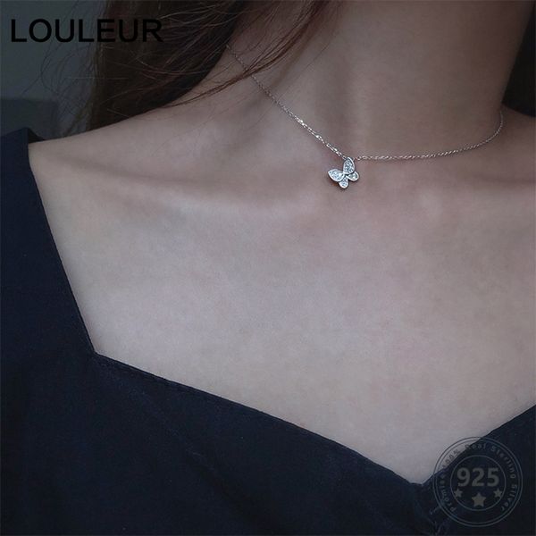 

louleur genuine 925 sterling silver butterfly necklace elegant zircon choker necklace for women party female fine jewelry gifts y200918