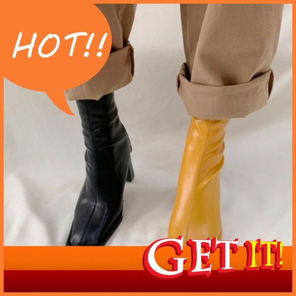 

ysterga ankle women's high-heeled, sexy, yellow-toed, slim fit boots, fashionable wmjv, Black