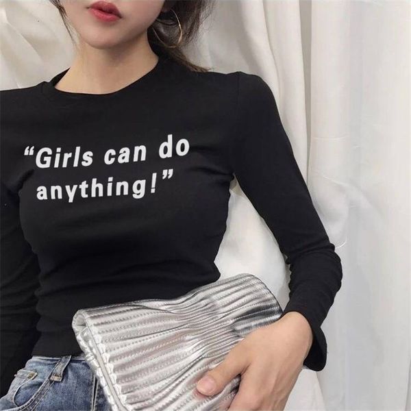 

fashion 2021 new female letter printing women's basic shirts solid crop ladies spring long high street cotton t 4n4q, White