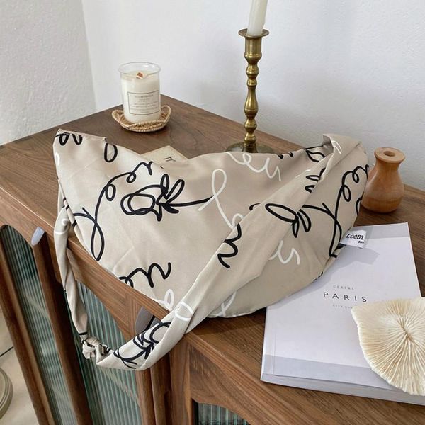 

korea style fashion flower print dumpling satchel women silk handbag underarm bag large capacity waist bag