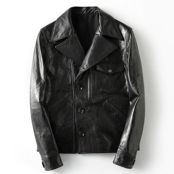 

men's leather & faux jacket genuine sheepsikin men wax plus size motorcycle blazer coat 2021 kfs19m010 kj2176, Black