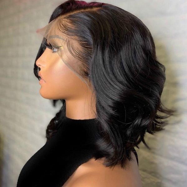 

costume accessories middle part 180% density body wave short bob natural black lace front synthetic wig for women with baby hair pre plucked, Silver