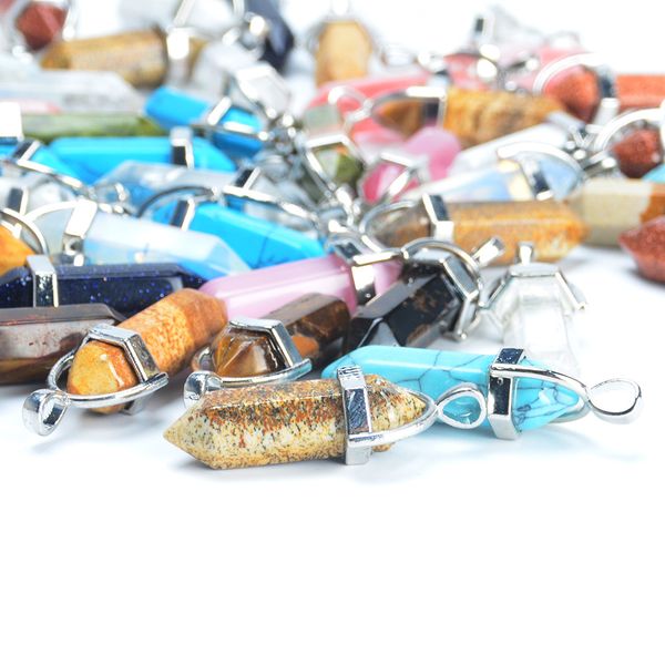 

2021 bomb sale factory direct cross-border foreign trade explosion natural stone six prism pointed pendant retro pendant wholesale, Black