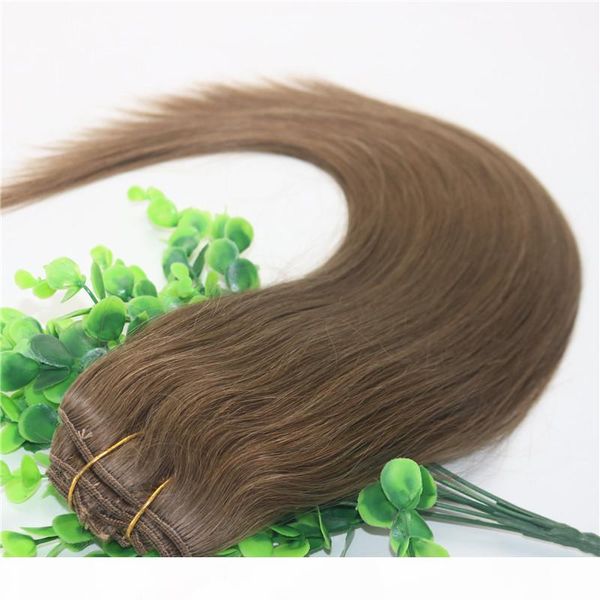 

clips human hair extension 8# light brown straight brazilian human hair 7pcs 120gram 12inch 20inch 26inch, Black