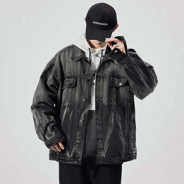 

2021 new japan style spring autumn men's fashion pocket denim jeans jacket casual streetwear clothes kmub, Black;brown