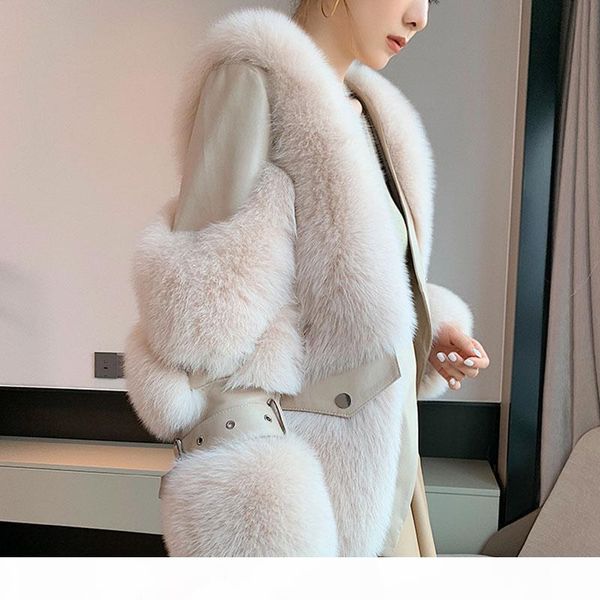

women winter real fur coat short long sleeve natural fur jacket outwear with genuine sheep leather thick genuine, Black