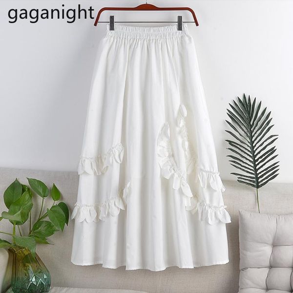 

gaganight белые женщины юбка с высокой талией линии chic office lady нижние сплошные юбки 2021 весенняя мода длинные фалдас высокая талия, Black