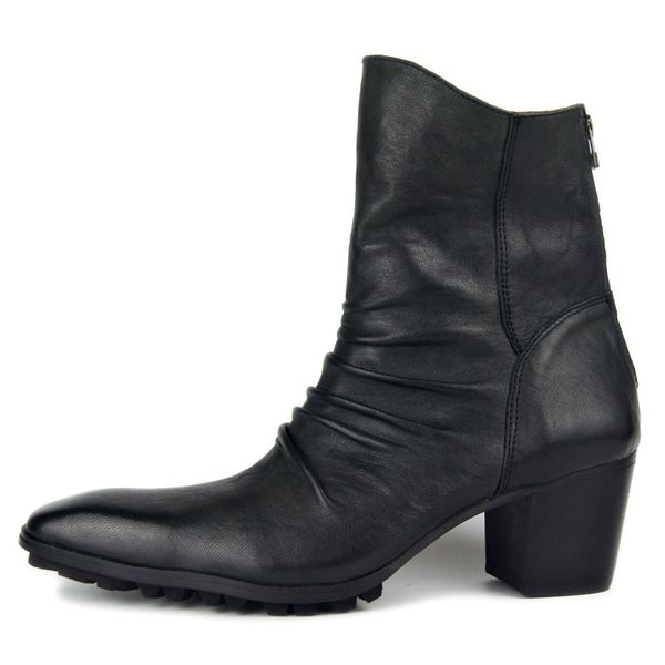 

2021 retro wrinkling genuine leather with ankle boots businessman oxfords high heels toe 1toi, Black