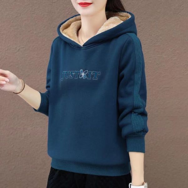 

2021 new hooded sweatershirts women's autumn winter plus velvet thick new version of all-match coat wool sportswear outwear lsv8, Black