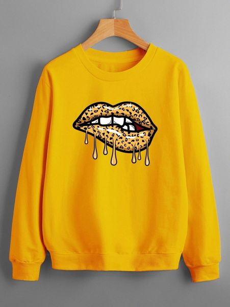 

lip print round neck sweatshirt h1pz#, White;black