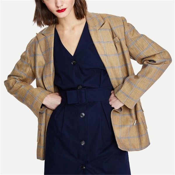

2020 autumn double breasted plaid blazers coat women fashion long sleeve office ladies outerwear casual workwear jacket 1, White;black