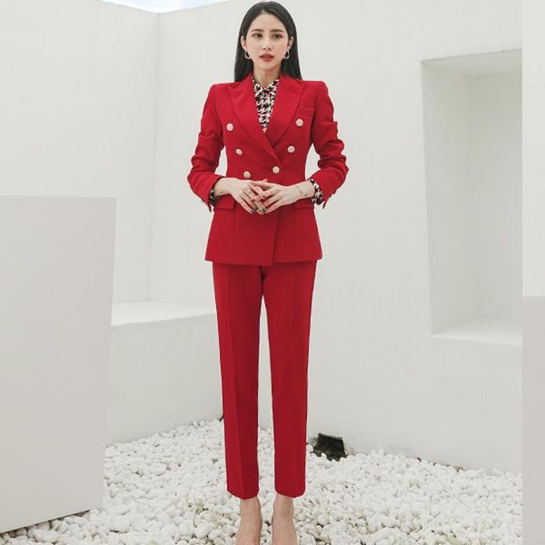 

of 2020 autumn outfit suits temperament cultivate morality show thin coat to collect waist professional pants suit, White