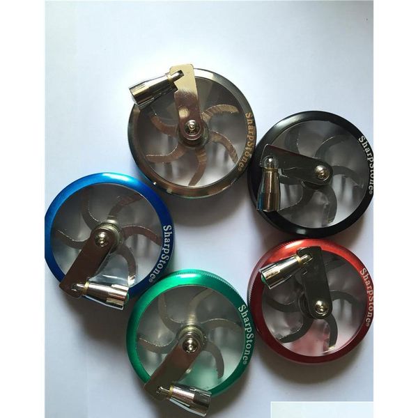 

mills 63mm zicn alloy 4 piece sharpstone handle crank herb grinder sharp stone grinders for tobacco handle herbal 5jwmv