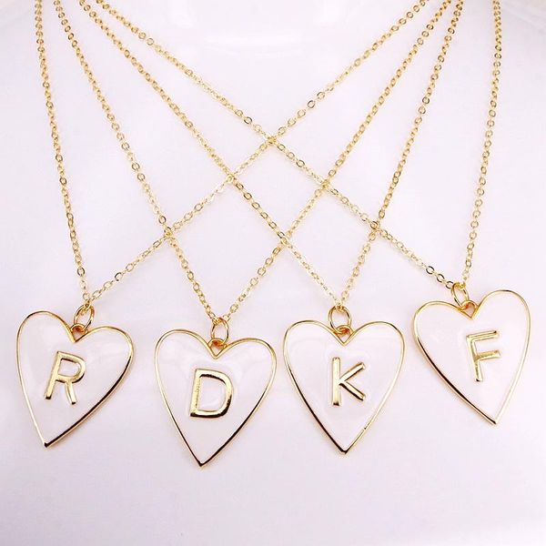 

pendant necklaces 6pcs, gold filled women enamel heart with english letter charm jewelry, Silver