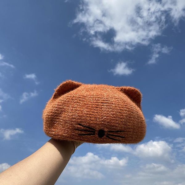 

beanie/skull caps obawa beret women's autumn and winter cat ears knitted hat cute woolen soft all-match shopping fashion gifts, Blue;gray