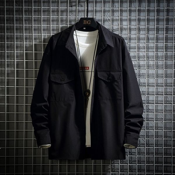 

2021 autumn new solid long-sleeved male hong loose handsome college style big white shirt sale 1l0i 9efz, White;black