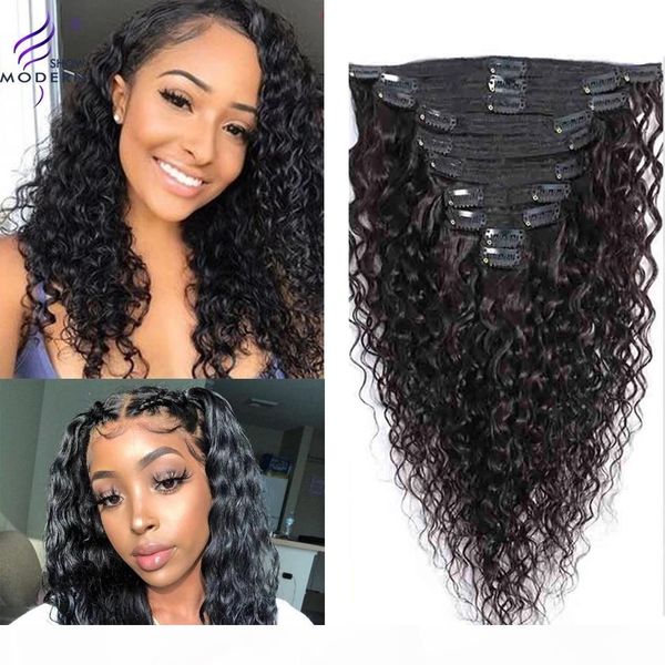 

modern show water wave clip in human hair extensions remy human hair brazilian clip natural black 8pcs set 120g, Black;brown