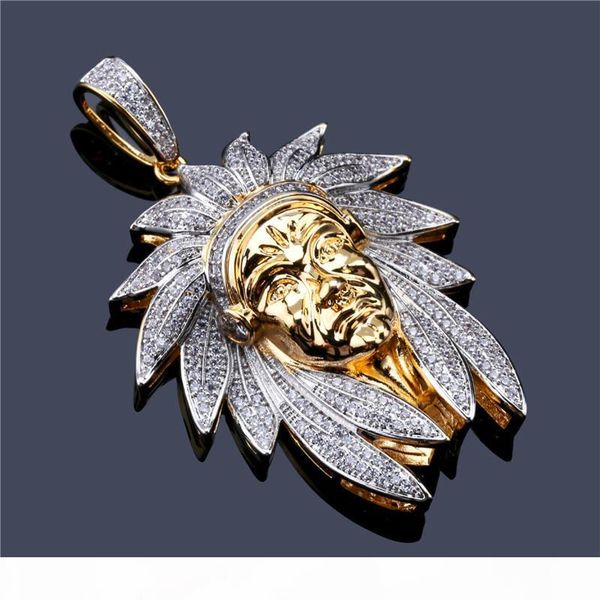 

indian chief avatar pendant necklace for men 2018 new fashion hiphop cz jewelry gold plated ice out hip hop necklaces, Silver