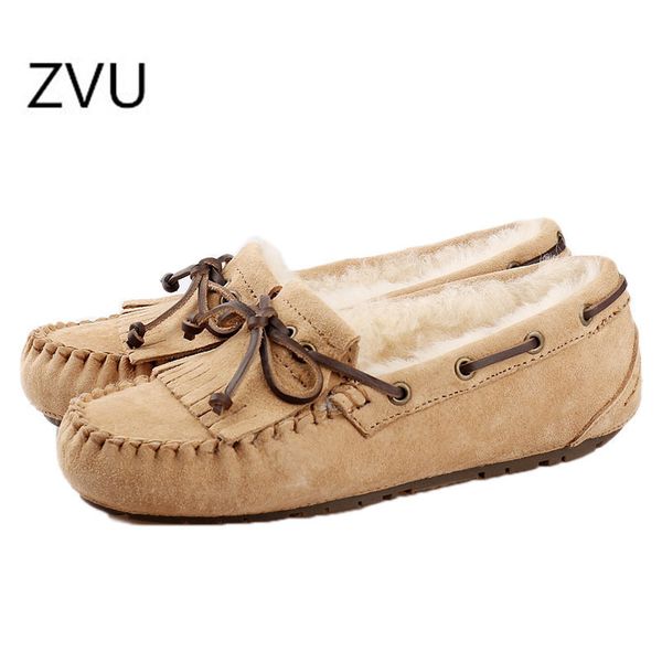 

zvu 2020 100% natural fur genuine leather flat new fashion women moccasins casual loafers plus size winter shoes, Black;red