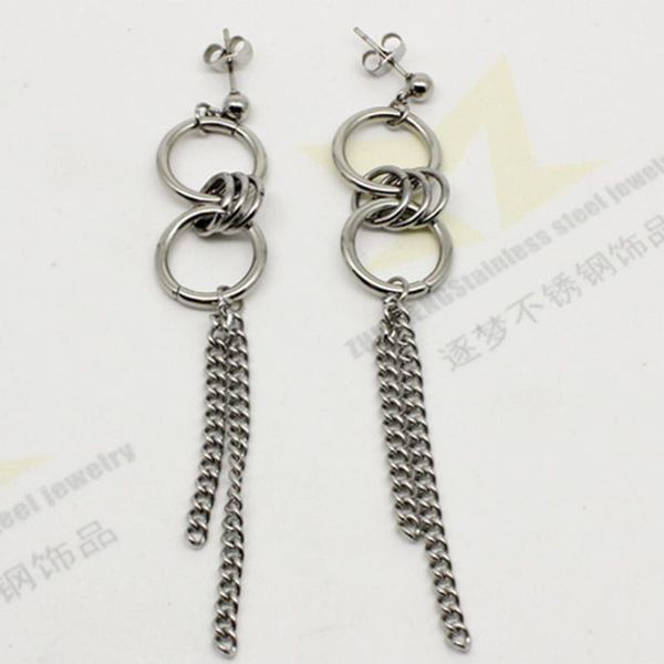 

stud pendientes mujer moda 2021 fashion jewelry korean long tassel stainless steel earrings for women brincos kpop boy men, Golden;silver