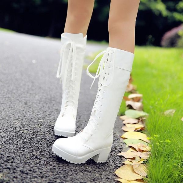 

new fashion black boots women's shoes high heel women's boots autumn and winter high tube thick heel lace up
