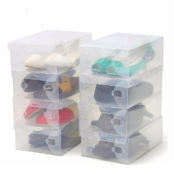 

12pcs children/women/men transparent makeup organizer clear plastic shoes storage boxes foldable shoes case hold bbyvbx