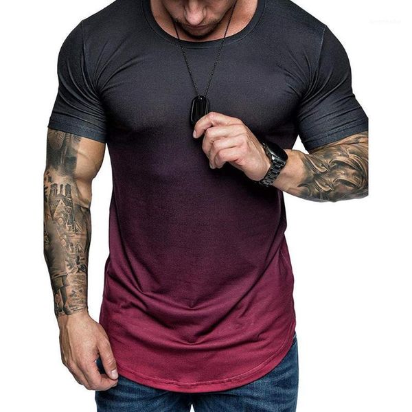 

summer fashion do old printing men gradient color short sleeve round neck t-shirt slim fit, White;black