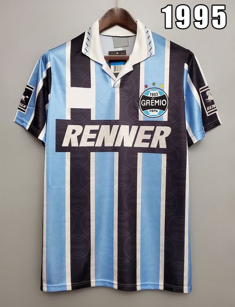 

gremio 1995 retro soccer jersey ronaldinho zinho nene warley porto alegre home blue black vintage old classic football shirt, Black;yellow
