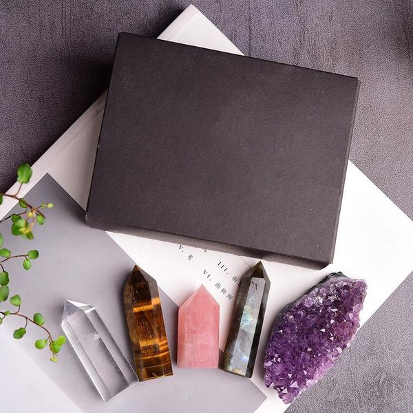 

1set natural rose quartz hexagonal column amethyst cluster healing wand mineral crystal point study home decorati qylqip, Black