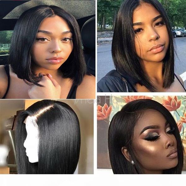 

short bob wigs for balck women lace front human hair bob wig brazilian unprocessed virgin silky straight hair 150% density wigs, Black;brown