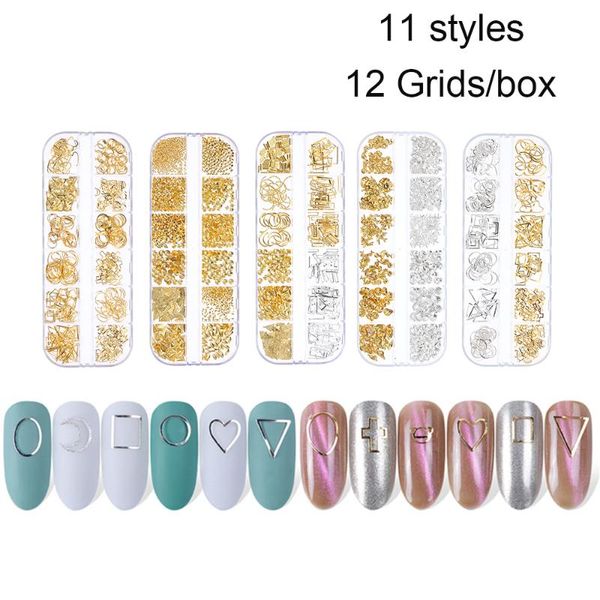 

nail art decorations 1case gold silver hollow 3d mix metal frame rivets shiny charm strass manicure accessories studs, Silver;gold
