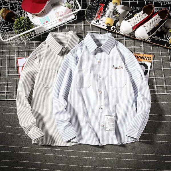 

autumn spring clothes men japanese stripe shirts long sleeve stripe shirt male formale plus size 5xl tee1, White;black