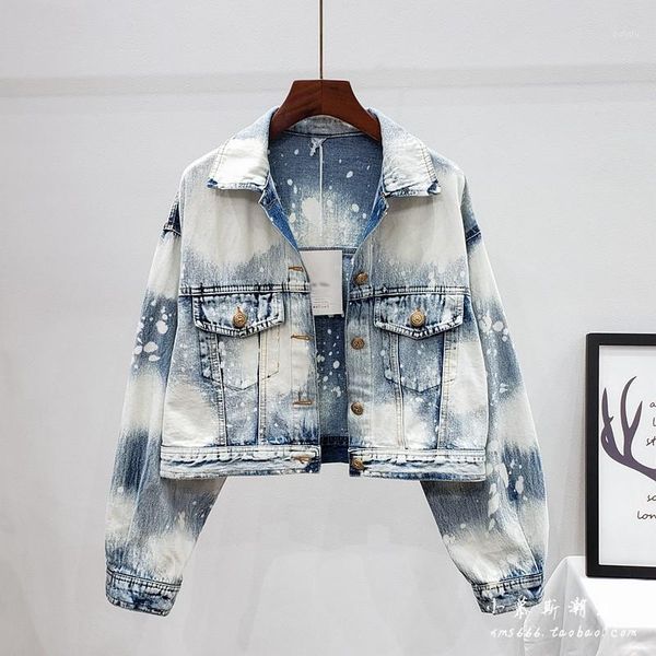 

spring autumn denim jacket women 2020 new fashion tie dye contrast vintage short jeans jacket loose jeans coat streetwear h5051, Black;brown