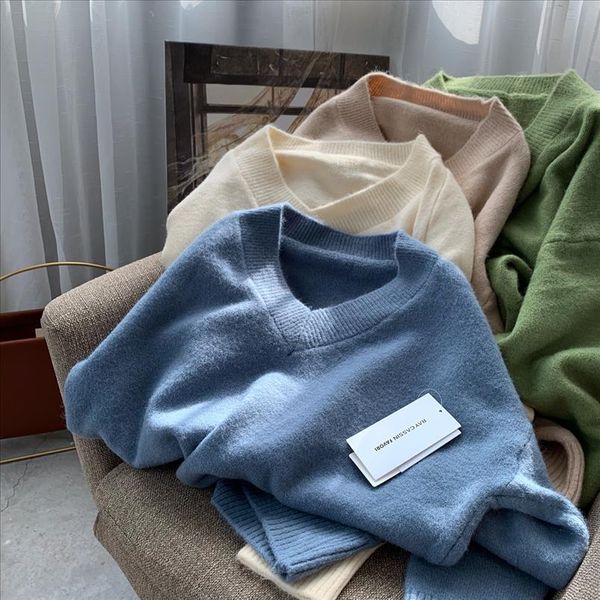 

v neck knitted sweater women loose oversize winter pullover female sweater plus size long sleeve women 2021 pull femme, White;black