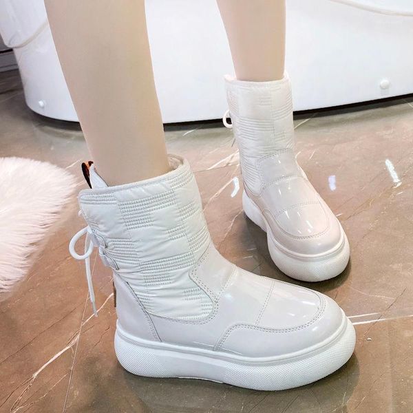 

women's snow boots winter new fur thick waterproof short boots flat bottom mid-tube fashion sneakers women platform shoes1, Black