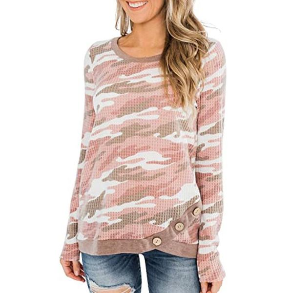 

casual autumn and winter women camouflage printing button long sleeve t-shirt pullover fashion ladies' ropa de mujer 2021, White